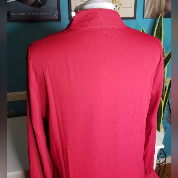 WHBM Long Sleeve V Neck Blouse Deep Red - Picture 9 of 12